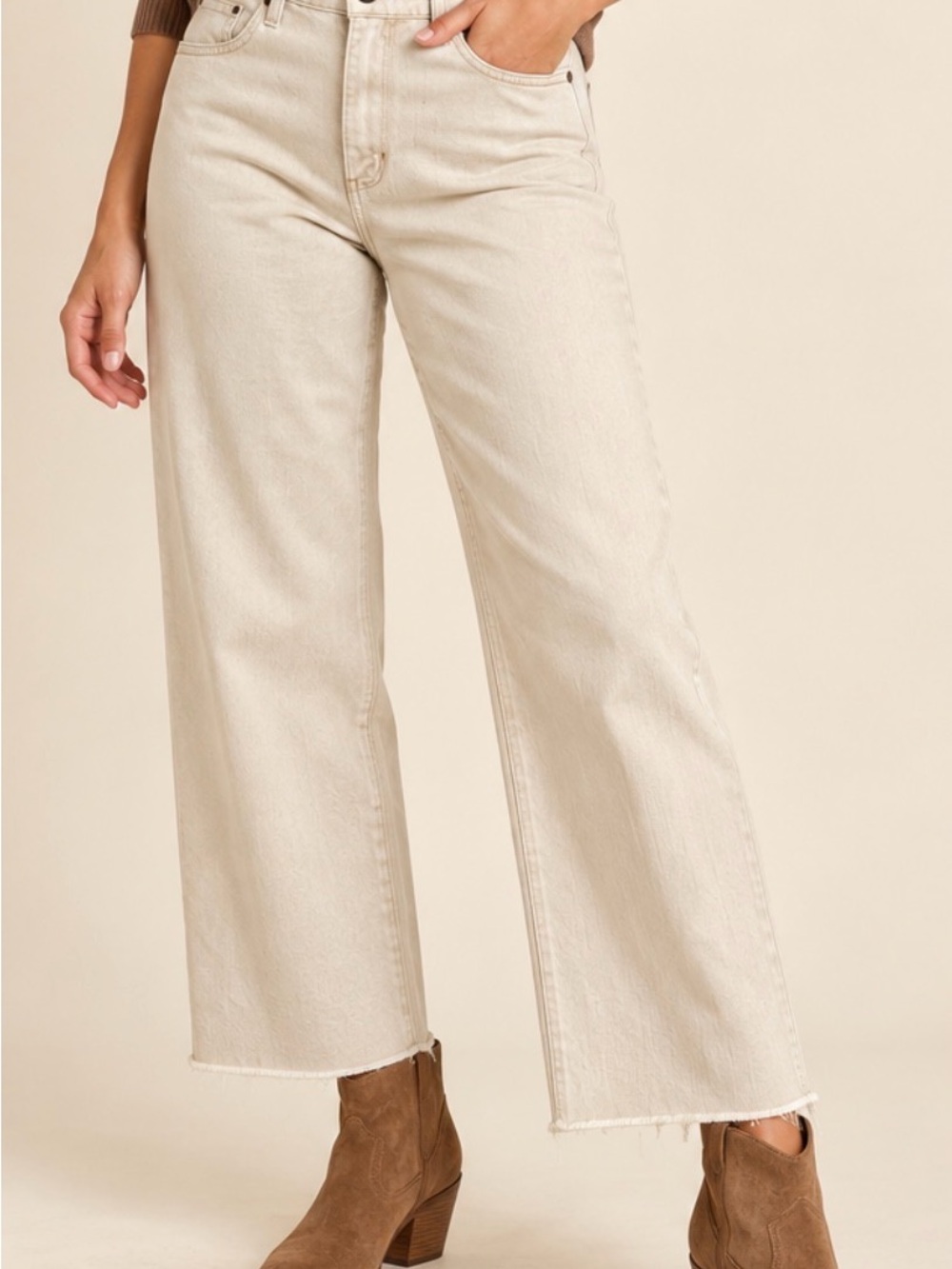 Judy Blue Garment Dyed Bone Ecru Wide Leg Crop Jeans 7/28 EUC